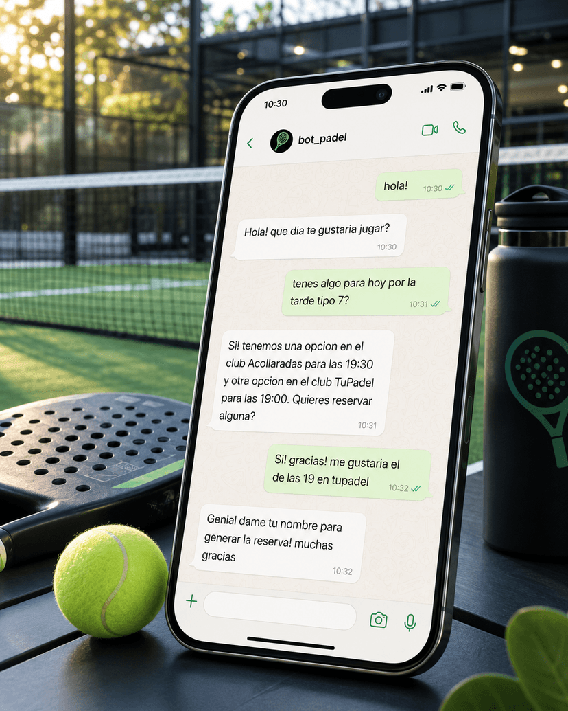 Conversación de WhatsApp reservando una cancha con el bot